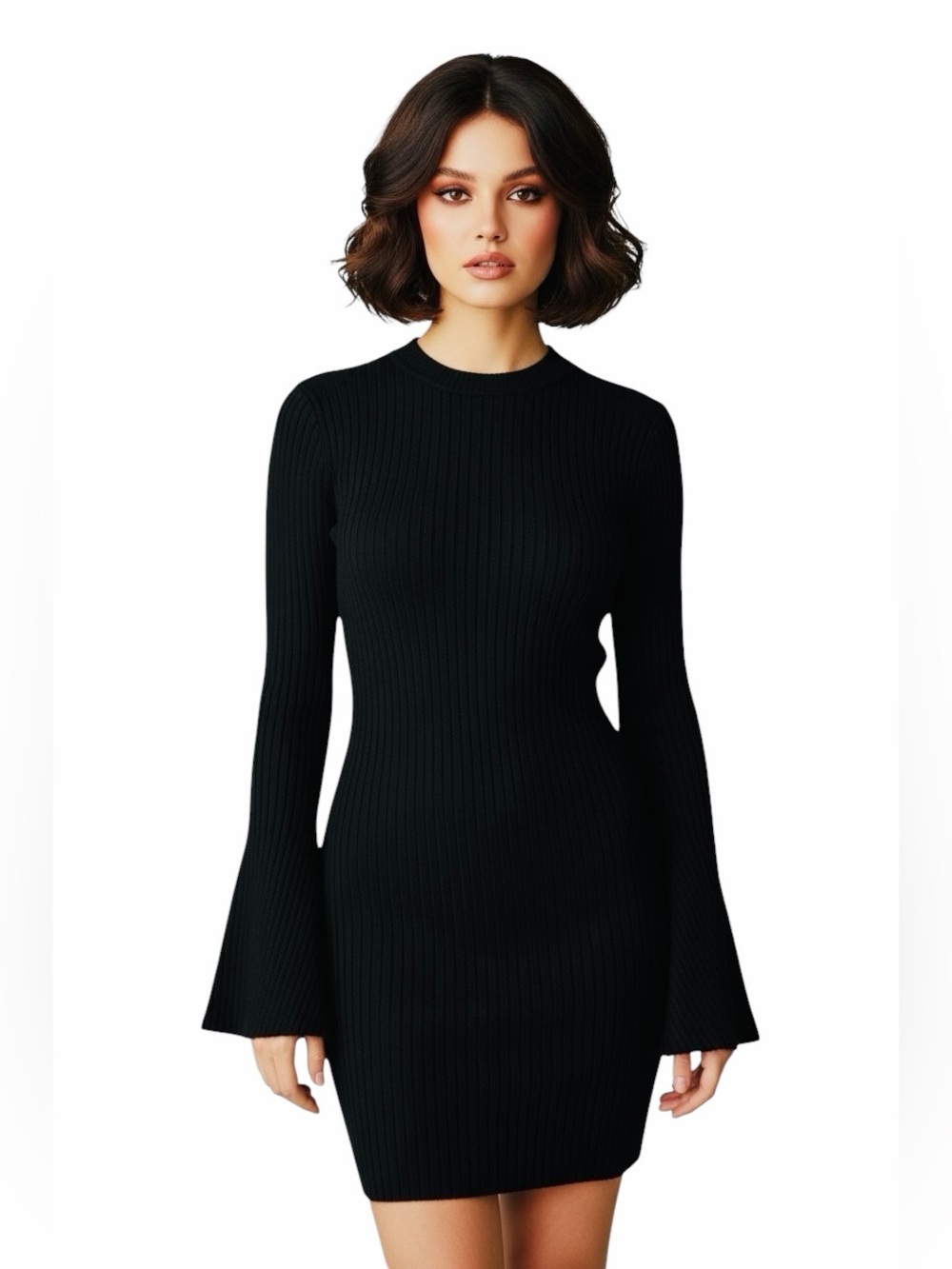 ALICE + OLIVIA NEW Gretel Split Rib Sleeve Crewneck Dress.
